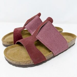 Sundance Dark Red Linen Suede Cork Slip On Sandals Women's Size EU 40 US 9